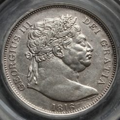 1816 George III Milled Silver 'Bull Head' Half Crown Obverse