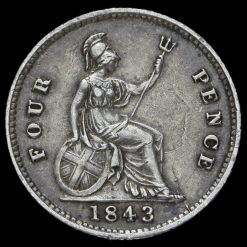 1843 Queen Victoria Young Head Silver Fourpence / Groat Reverse