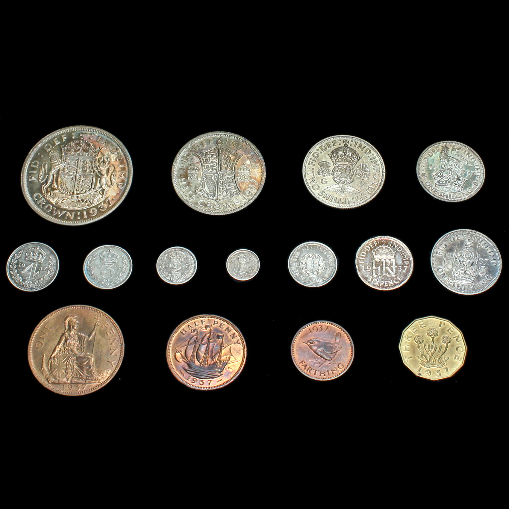 1937 George VI Specimen Proof 15 Coin Set – Crown to Farthing with Maundy - Image 2