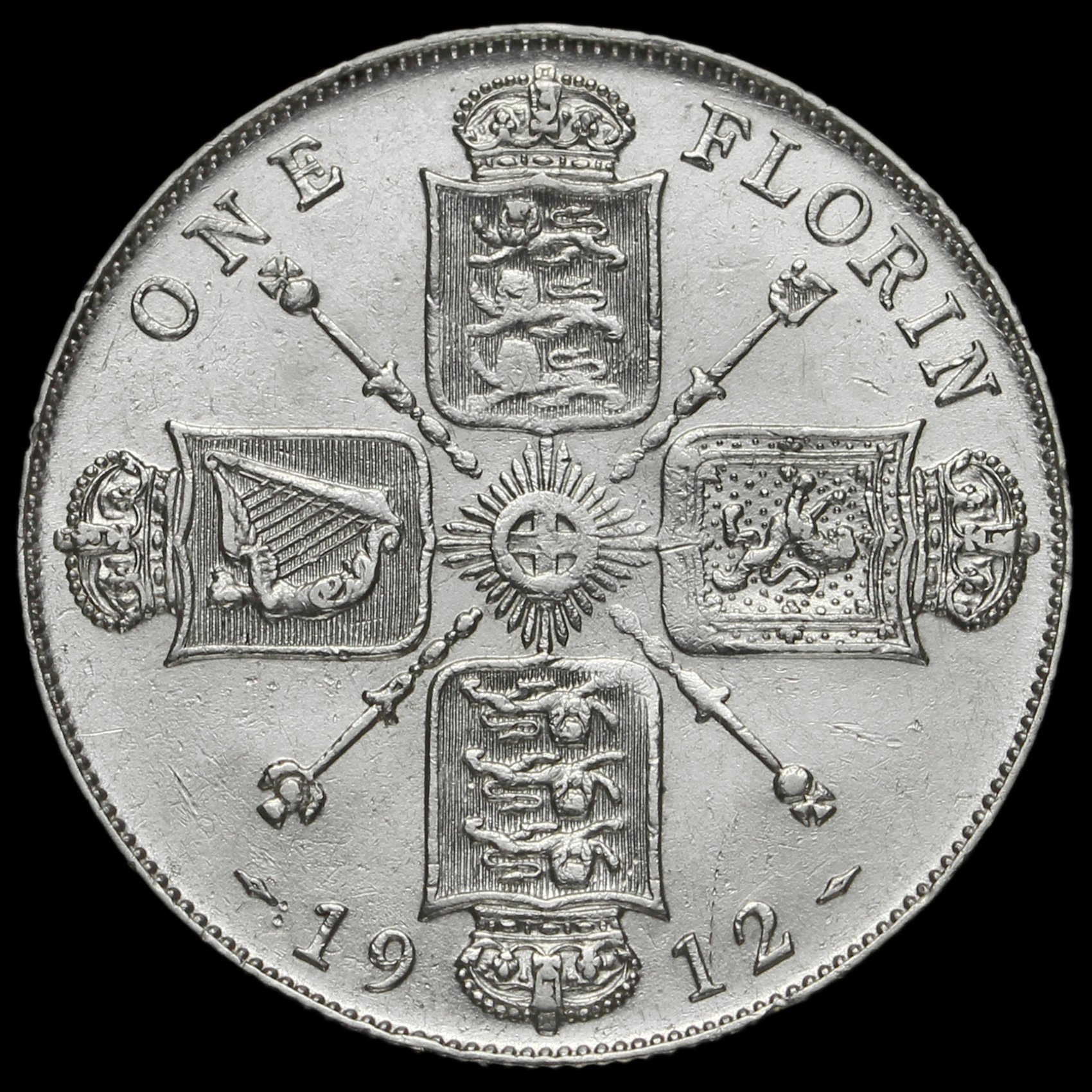 1912 V Silver Florin, Scarce, VF