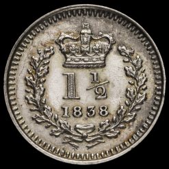 1838 Queen Victoria Young Head Silver Three-Halfpence Reverse