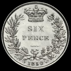 1850 5 over 3 Queen Victoria Young Head Silver Sixpence Reverse