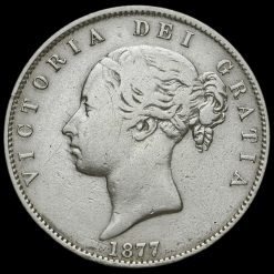 1877 Queen Victoria Young Head Silver Half Crown Obverse