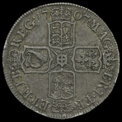 1707 Queen Anne Early Milled Silver Half Crown Reverse