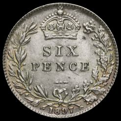 1897 Queen Victoria Veiled Head Silver Sixpence Reverse