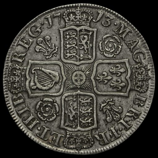1713 Queen Anne Early Milled Silver Half Crown Reverse