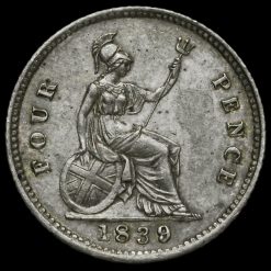 1839 Queen Victoria Silver Fourpence / Groat Reverse