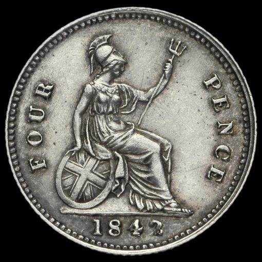 1842 Queen Victoria Young Head Silver Fourpence / Groat Reverse