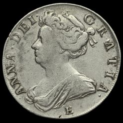 1708 E Queen Anne Early Milled Silver Half Crown Obverse