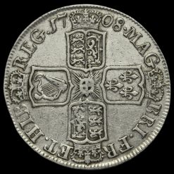 1708 E Queen Anne Early Milled Silver Half Crown Reverse