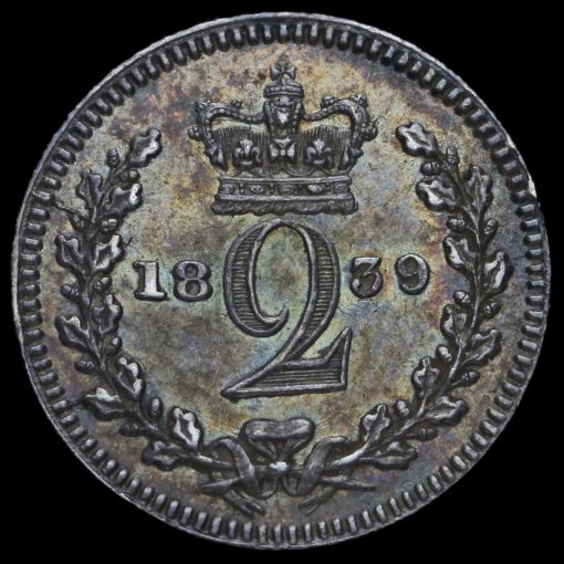 1839 Queen Victoria Young Head Silver Maundy Twopence Reverse