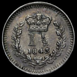 1843 Queen Victoria Young Head Silver Three-Halfpence Reverse