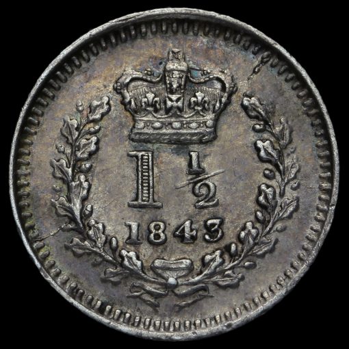 1843 Queen Victoria Young Head Silver Three-Halfpence Reverse