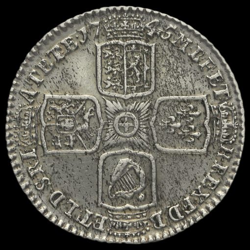 1745 George II Early Milled Silver Lima Shilling Reverse