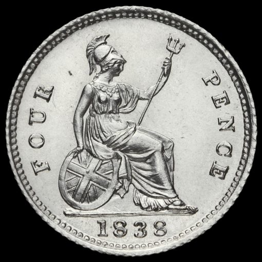 1838 Queen Victoria Young Head Silver Fourpence / Groat Reverse