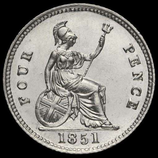 1851 Queen Victoria Young Head Silver Fourpence / Groat Reverse