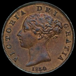 1854 Queen Victoria Young Head Copper Halfpenny Obverse