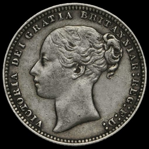 1877 Queen Victoria Young Head Silver Shilling Obverse