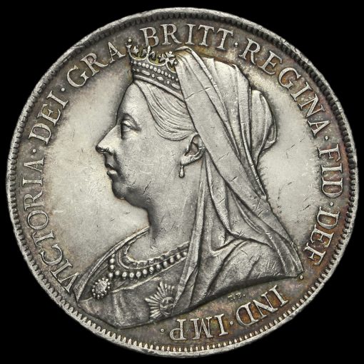 1900 Queen Victoria Veiled Head Silver LXIV Crown Obverse