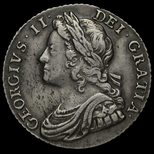 1735 George II Early Milled Silver Shilling Obverse