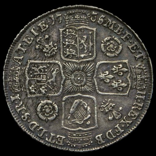 1735 George II Early Milled Silver Shilling Reverse