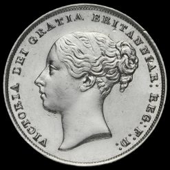 1856 Queen Victoria Young Head Silver Shilling Obverse