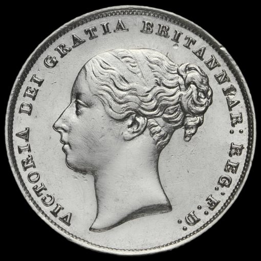 1856 Queen Victoria Young Head Silver Shilling Obverse