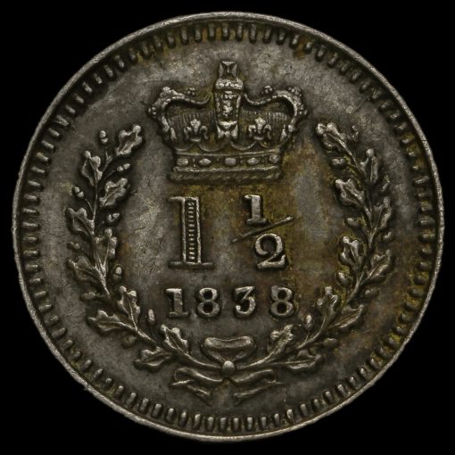 1838 Queen Victoria Young Head Silver Three-Halfpence Reverse