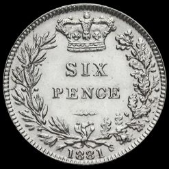 1881 Queen Victoria Young Head Silver Sixpence Reverse