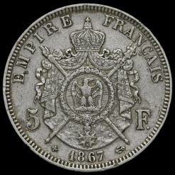 France 1867 Napoleon III Silver 5 Francs Reverse
