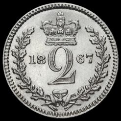 1867 Queen Victoria Young Head Silver Maundy Twopence Reverse