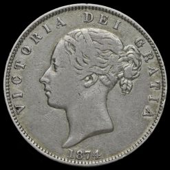 1874 Queen Victoria Young Head Silver Half Crown Obverse