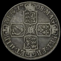 1708 E Queen Anne Early Milled Silver Half Crown Reverse