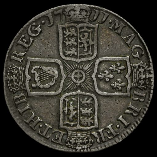 1711 Queen Anne Early Milled Silver Shilling Reverse