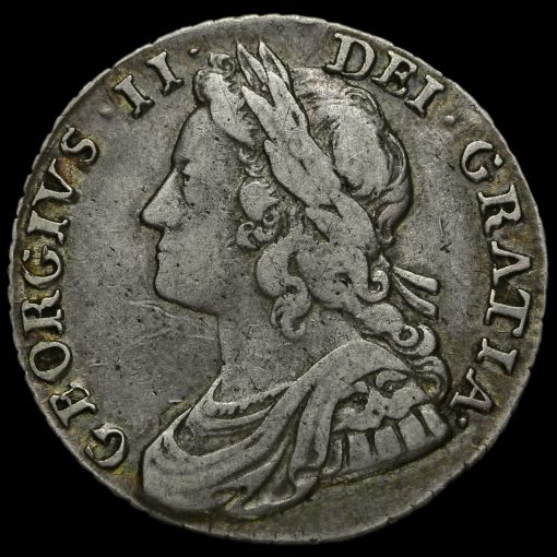 1734 George II Early Milled Silver Shilling Obverse