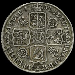 1734 George II Early Milled Silver Shilling Reverse