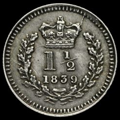 1839 Queen Victoria Young Head Silver Three-Halfpence Reverse