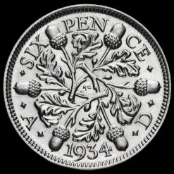 1934 George V Silver Sixpence Reverse