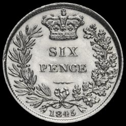 1845 Queen Victoria Young Head Silver Sixpence Reverse