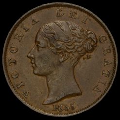 1855 Queen Victoria Young Head Copper Halfpenny Obverse