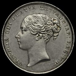 1855 Queen Victoria Young Head Silver Shilling Obverse