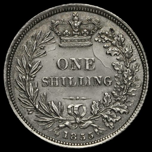 1855 Queen Victoria Young Head Silver Shilling Reverse