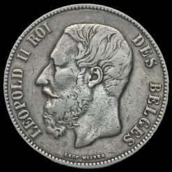 Belgium 1871 Leopold II Silver 5 Francs Obverse