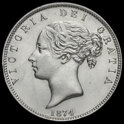 1874 Young Head Silver Half Crown Obverse
