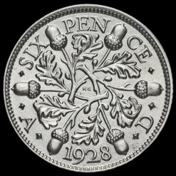 1928 George V Silver Sixpence Reverse