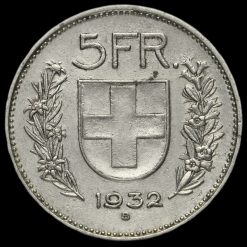 Switzerland 1932 Silver 5 Francs Reverse