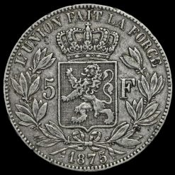 Belgium 1875 Leopold II Silver 5 Francs Reverse