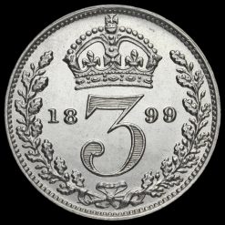 1899 Queen Victoria Veiled Head Silver Maundy Threepence Reverse
