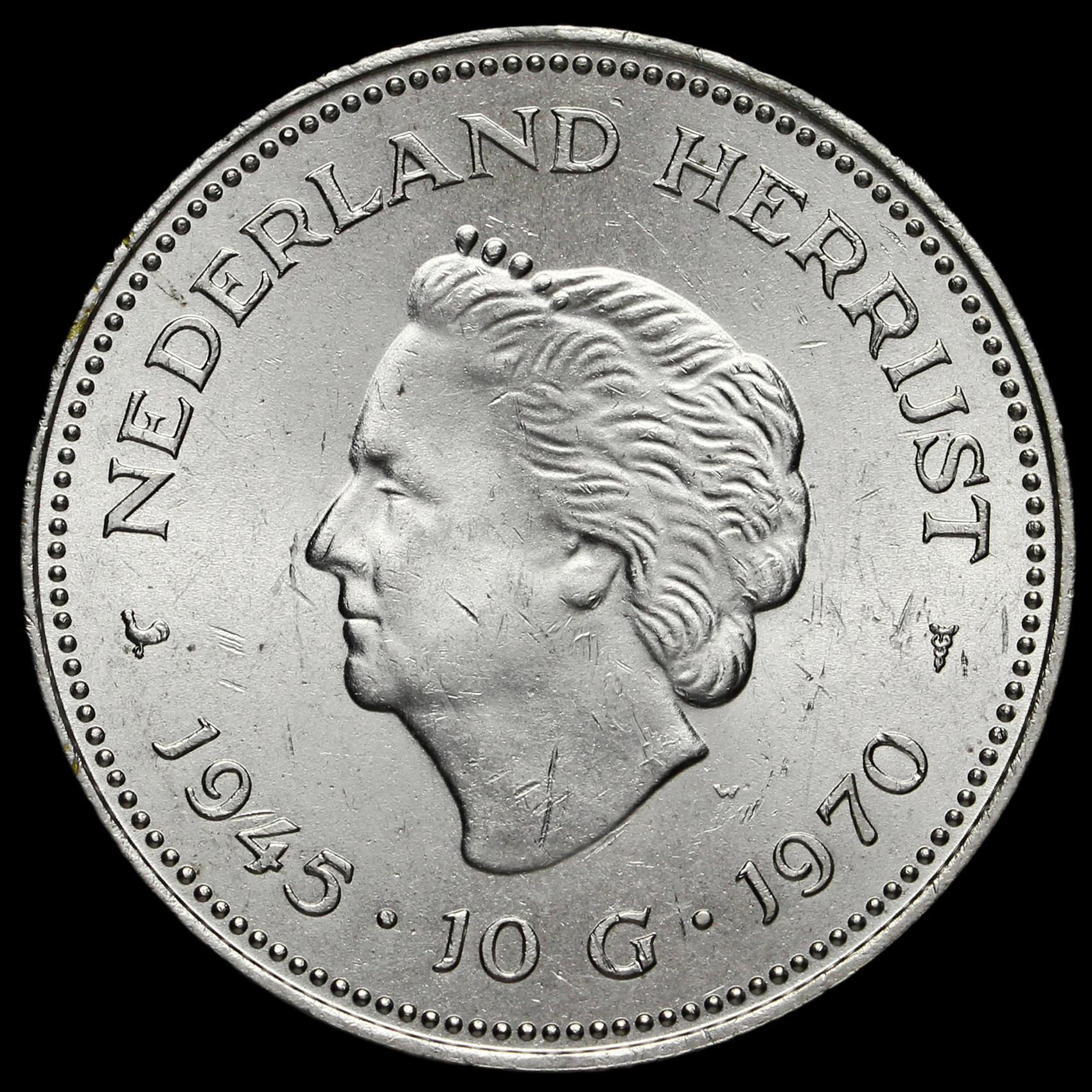 Netherlands 1970 Silver 10 Gulden