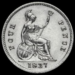1837 William IV Milled Silver Fourpence / Groat Reverse